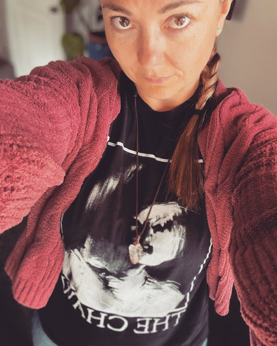 emilyhburnham's tweet photo. If you need some music to smoke cigarettes and drink whiskey to this weekend, check out the new album from @thechaw (Yes, this is me wearing a band shirt and doing my best Fan Girl) The Chaw: Build Them An Image https://t.co/UYVXRQiaQL https://t.co/gvznw353cz