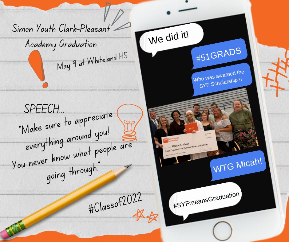 simon_youth's tweet photo. Congratulations to the Class of 2022 from Simon Youth Clark-Pleasant Academy! Thank you to the teachers and administrators for your commitment to students to ensure they reach graduation day! #graduation #scholarships #SYFmeansGraduation https://t.co/HyRw057uJn
