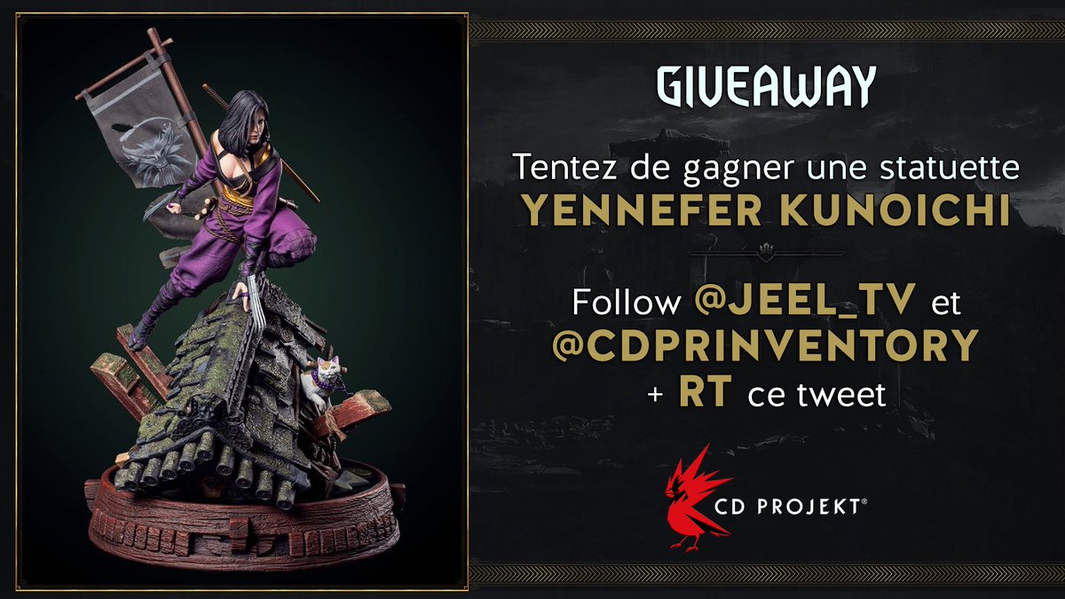 Jeel_TV's tweet photo. Merci encore à CD Projekt Red qui me permet de vous faire gagner cette magnifique statue Yennefer The Kunoichi ! 🤩
Pour participer :

- RT ce tweet 
- Follow @Jeel_TV et @CDPRinventory

Tirage au sort le 20/05. Bonne chance ! https://t.co/KG99Ez70sM