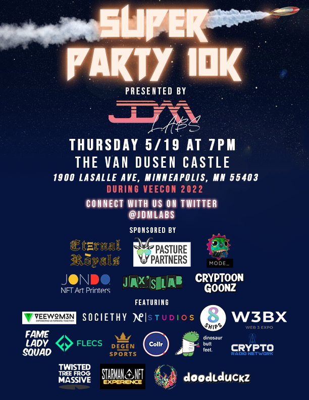 EternalRoyals_'s tweet photo. Who will be @ #VeeCon?!

We are pumped to be joining the SUPER PARTY 10K hosted by @JDMLabs 5/19, 7pm at the 🏰! 

1 of 1 Canvases printed by @jondoglobal w/ NFC chips on display!

👑Royals holders reach out to DM or discord to get on the VIP list for entry as space is limited! https://t.co/pYkNjnka0n