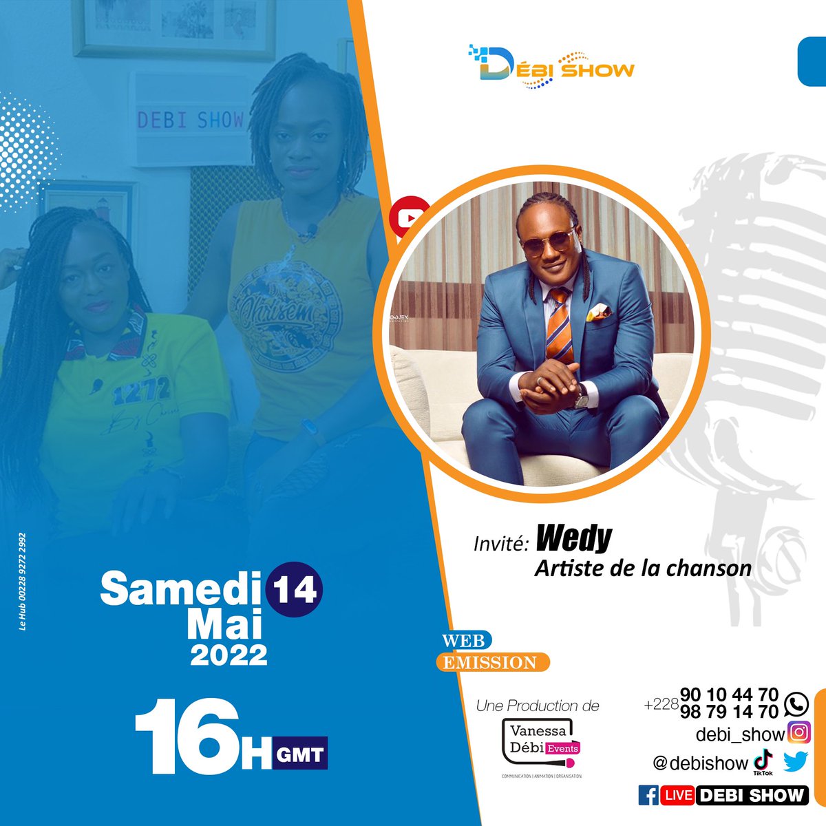 Soyez connectés demain à partir de 16h GMT. 
#debishow 👇🏽
facebook.com/ledebishow/

<a href="/EuphYEME/">Euphrasie YEME🇹🇬</a> <a href="/vanessa_debii/">Vanessa_Débi 👸🏼🦋</a> 
#TgTwittos
