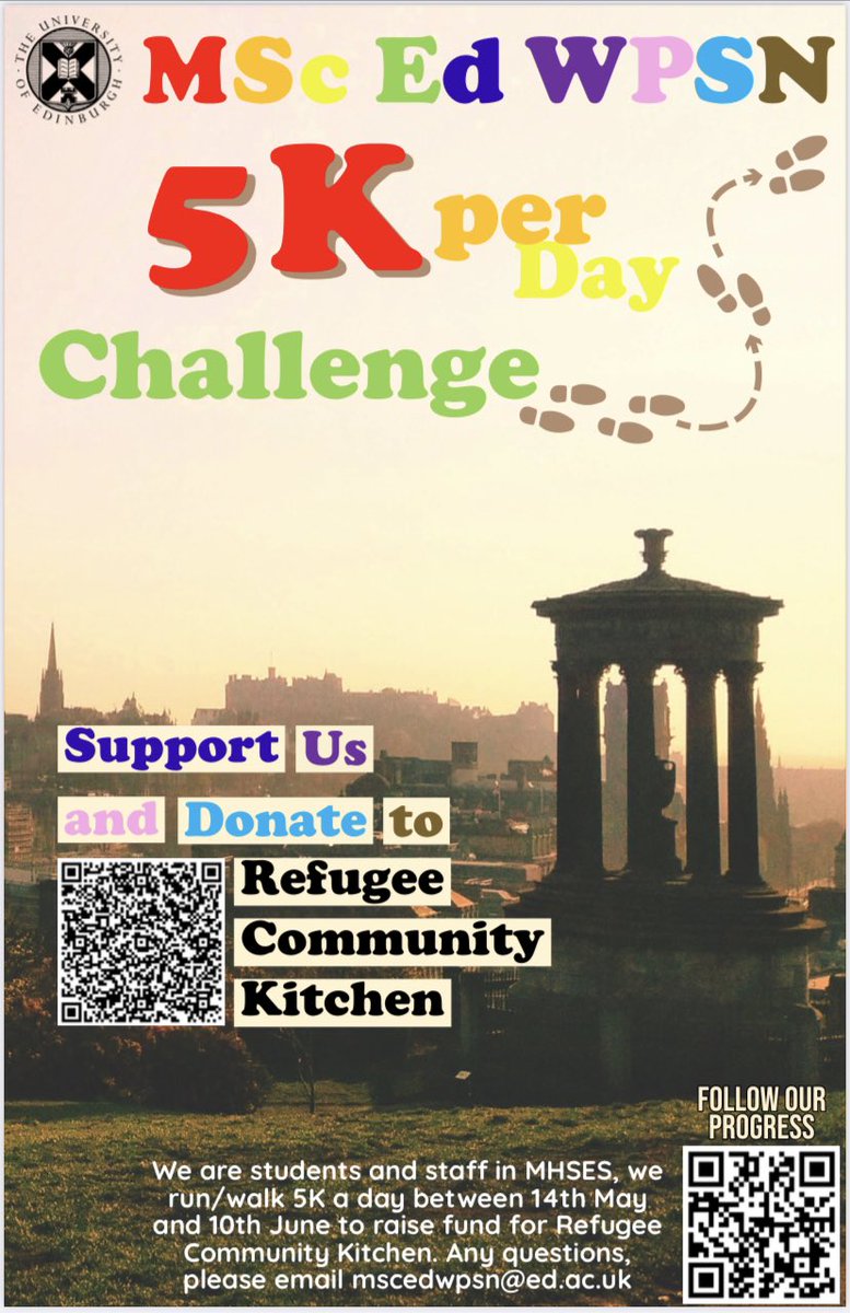 Dr Jingyi Li (@jlijingyi) on Twitter photo A team of 40+ PGT&PGR students and staff <a href="/MorayHouse/">Moray House School of Education and Sport</a> <a href="/EdinburghUni/">The University of Edinburgh</a> take the challenge of walking/running 5K per day, to raise fund for Refugee Community Kitchen! Follow our progress and donate to RCK! <a href="/MScEd_MHSES/">MSc Education</a> <a href="/EdUniStudents/">Edinburgh University Students' Association</a> #wellbeing #RefugeesWelcome A team of 40+ PGT&PGR students and staff <a href="/MorayHouse/">Moray House School of Education and Sport</a> <a href="/EdinburghUni/">The University of Edinburgh</a> take the challenge of walking/running 5K per day, to raise fund for Refugee Community Kitchen! Follow our progress and donate to RCK! <a href="/MScEd_MHSES/">MSc Education</a> <a href="/EdUniStudents/">Edinburgh University Students' Association</a> #wellbeing #RefugeesWelcome