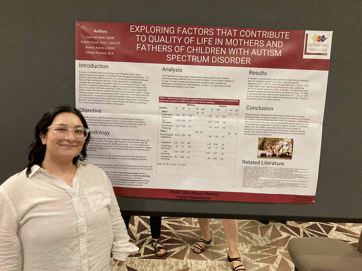 hockrobe's tweet photo. Recent MSW grads, Hannah Behr and Brenis Aaron, presented their research at the International Society for Autism Research. Lots of great dialogue with researchers from around the world!  #INSAR2022 @uofsccosw https://t.co/j8dGIpvihH