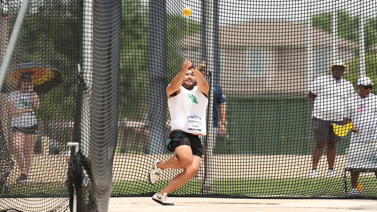 Mean Green men's team is on the board with 7⃣ points!

𝘏𝘢𝘮𝘮𝘦𝘳 𝘛𝘩𝘳𝘰𝘸
4. <a href="/Chris_Samanieg0/">CHRIS SAMANIEGO</a> - 183-01 (55.81m)
7. Wardell Glaspie - 176-07 (53.83m)

#GMG 🟢🦅 x #CUSATF 🥇