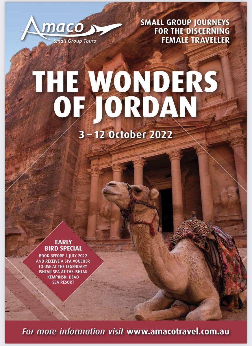 AmacoTravel's tweet photo. We’re delighted to share details of our latest small group tour - designed specifically for the discerning female traveler. For more info visit https://t.co/AXaDqILRaZ. #amacowow #femaletravellers #bespokejourneys #jordan #travel #Wanderlust https://t.co/JsqEqRiAtW