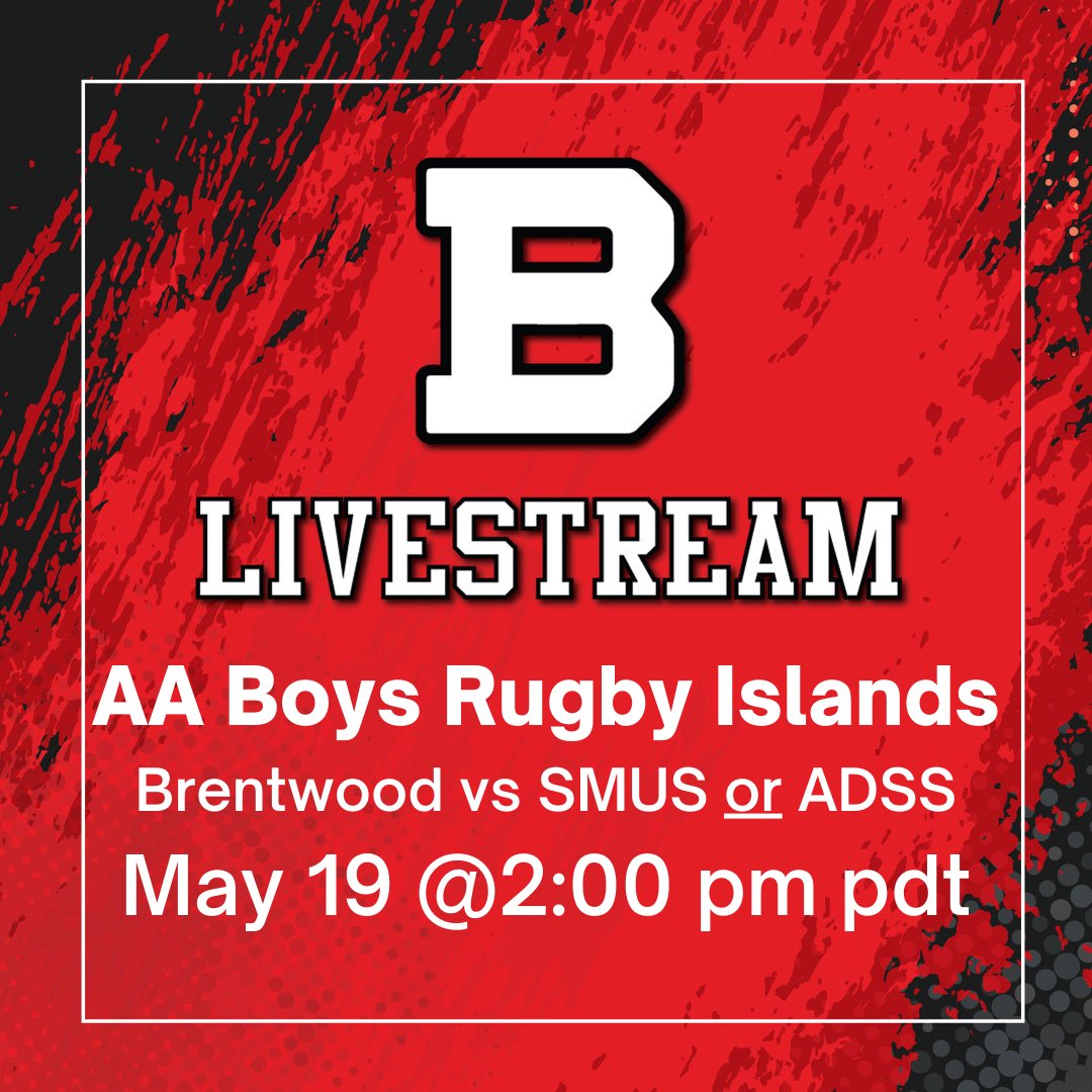 BrentwoodNews's tweet photo. Brentwood hosts the finals for AA Boys Rugby Islands May 19!

Our team plays the winner of SMUS vs. ADSS at 2 PM Thursday. LS via our website 
👉 https://t.co/yqouCfUbeA

Game and livestream timing subject to updates (please keep an eye on this thread for those)
#choosetobe https://t.co/sq4ur1KxgX