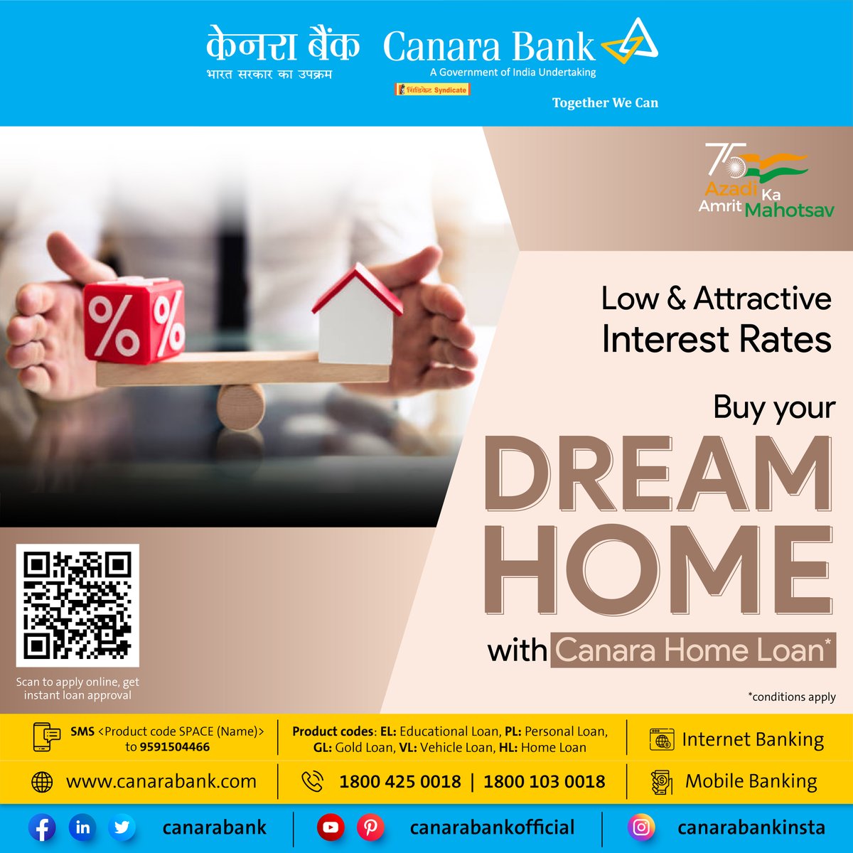 canarabank's tweet photo. Canara Bank Home Loans at affordable interest rates! Apply and get instant approval - https://t.co/z66XfH5XAh https://t.co/EoocmRzuNo