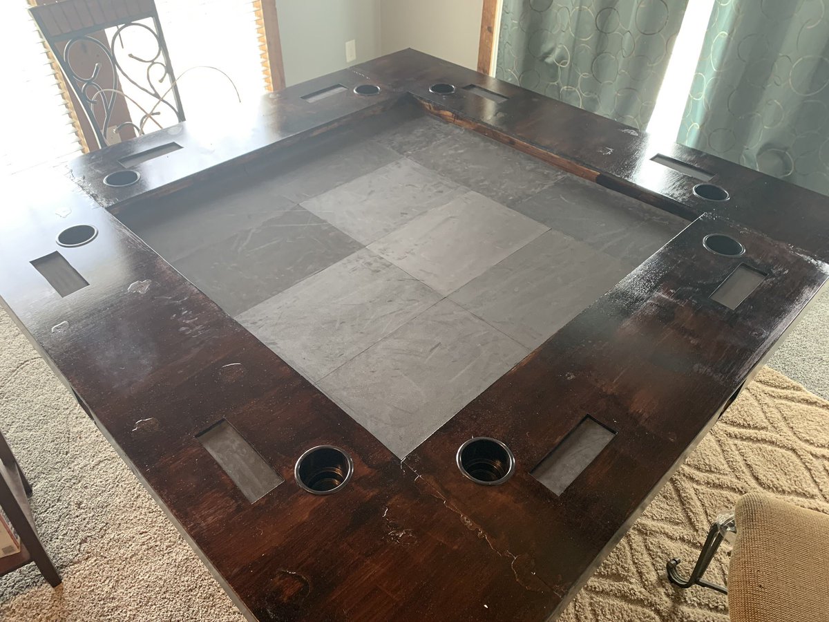 EdenfellG's tweet photo. And so it begins… 

Board game table 2.0. 

2nd pic was my first attempt made in 2020. Great table but massive. Excited to begin!
#boardgame #gamenight https://t.co/ziBc88lUBv