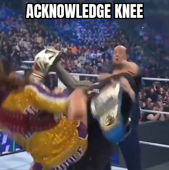 TBeartheDJ's tweet photo. ACKNOWLEDGE KNEE 🦵

#RkoBro #wwesmackdown https://t.co/0vENjMhjMb