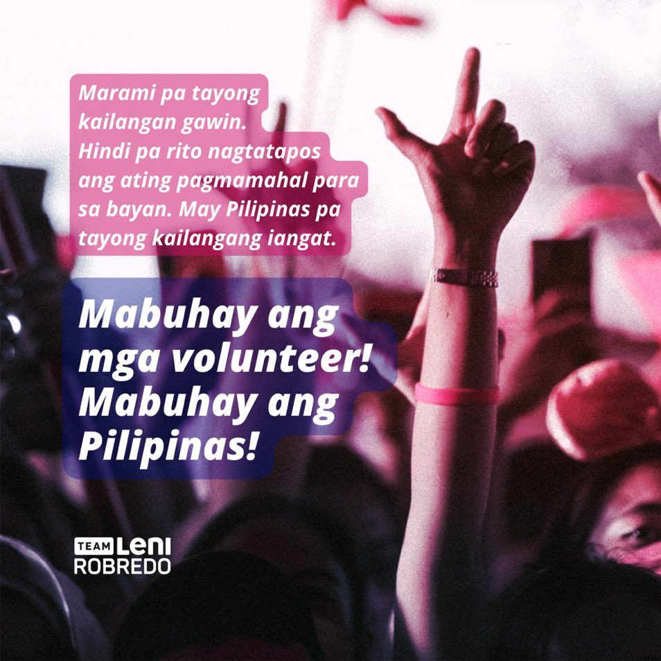 An excruciatingly beautiful goodbye to all the volunteers of the Leni Robredo presidential campaign.

This is Nikki Verder, Lead Researcher, Ground Crew Lead, and Content Editor for <a href="/teamlenirobredo/">Team Leni Robredo</a> — officially signing off.

Magpapaalam pero mananatiling mulat. Salamat! 💖🇵🇭