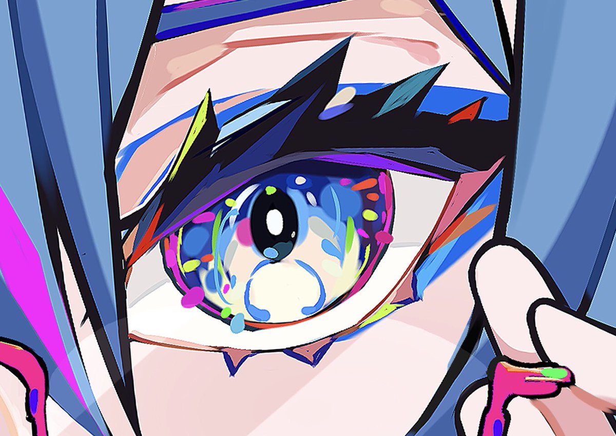 eye focus close-up solo blue hair blue eyes 1girl looking at viewer  illustration images