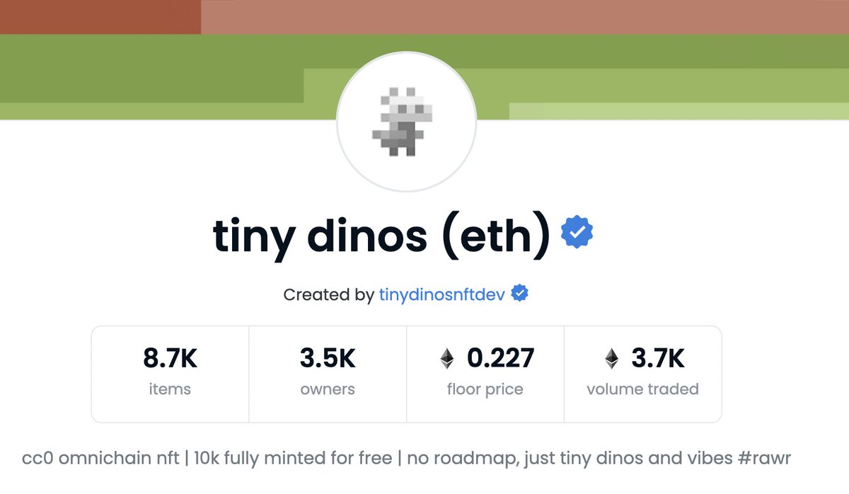 tinydinosnft's tweet photo. dinos, we got it!

thanks to everyone for the huge push on verification and thanks to @opensea for improving their verification process hugely recently

such an momentous day for the efforts of an organic, grassroots community to be legitimised so early in our journey 

#rawr https://t.co/904vmn4OGg