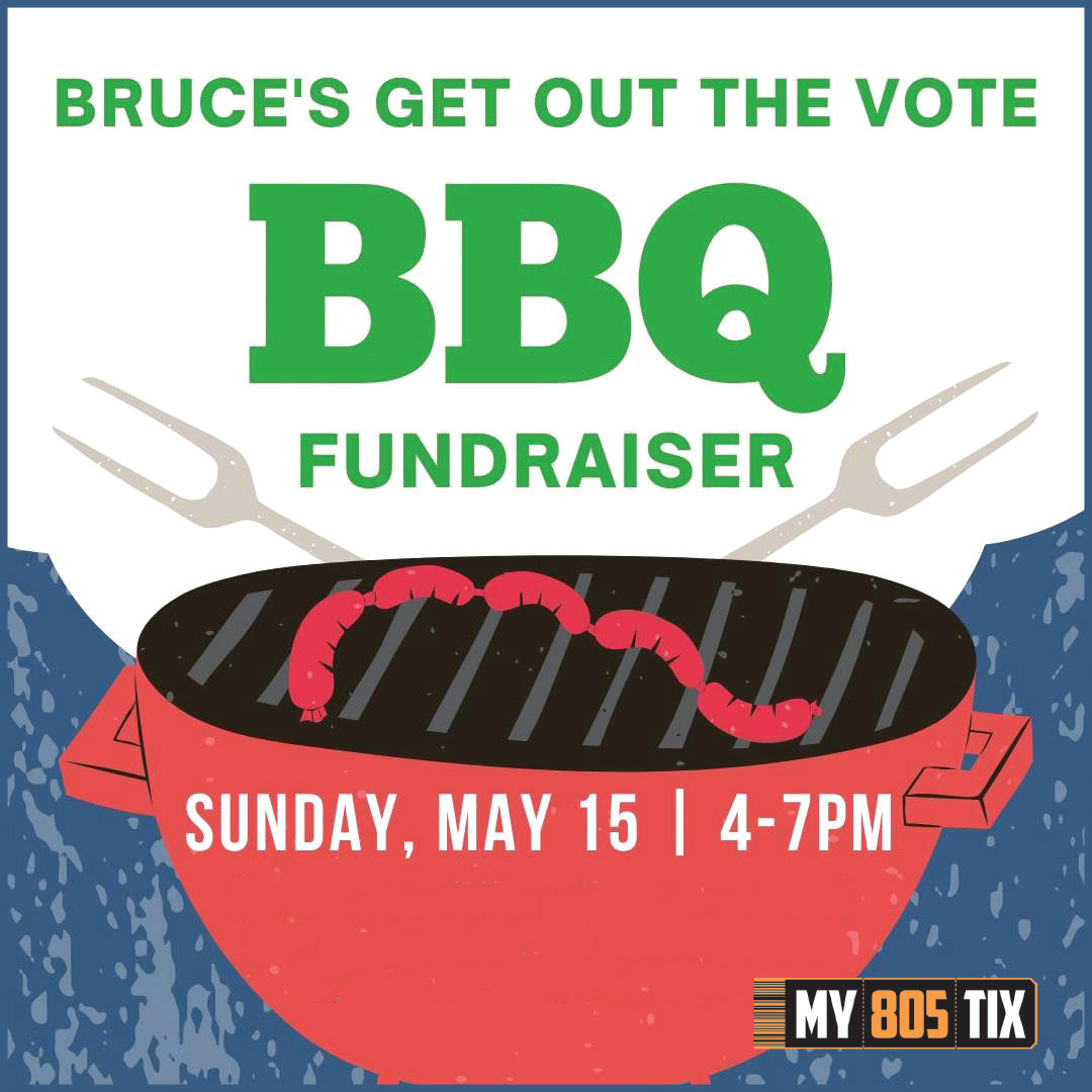 Bruce Gibson (<a href="/SupeBruceGibson/">Bruce Gibson for SLO County Supervisor 2022</a>) is holding a "Get Out the Vote" BBQ fundraiser on Sunday, May 15 from 4 to 7 pm at the Atascadero Printery Foundation. Tickets are $25 and include a meal, dessert, and drinks. Get more info and tickets: my805tix.com/e/gibsonbbq