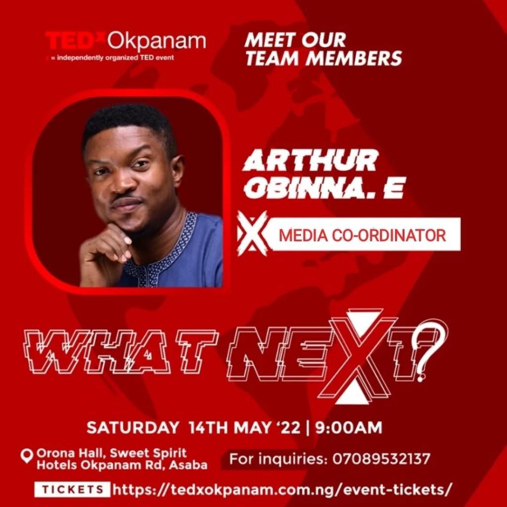 arthurgrahams's tweet photo. TEDx Okpanam = an independently organized TED event

TEDxOkpanam

ExciTED

MotivaTED

TalenTED

ElevaTED

ActivaTED

Saturday 14th May 2022
9am
Sweet Spirit Hotel, Orona Hall, Okpanam Road, Asaba, Delta State, Nigeria.

@tedx_official @TEDx @TEDFellow @tedxlagosng @TEDxOkpanam https://t.co/IsMQwndJPF