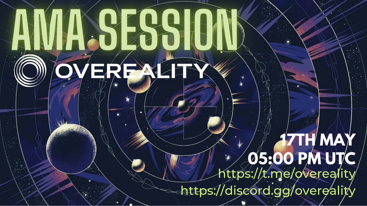 🎉Overeality AMA EVENT🎉 Total 100 USDT Rewards! 💵10 USDT each to 5 users who complete Gleam task! 💵10 USDT each to 5 questions asked during the AMA! 🗓May 17th at 5:00 pm UTC To get USDT: ✔️Complete the gleam task gleam.io/Ke61x/overeali… ✔️Join our Discord AMA