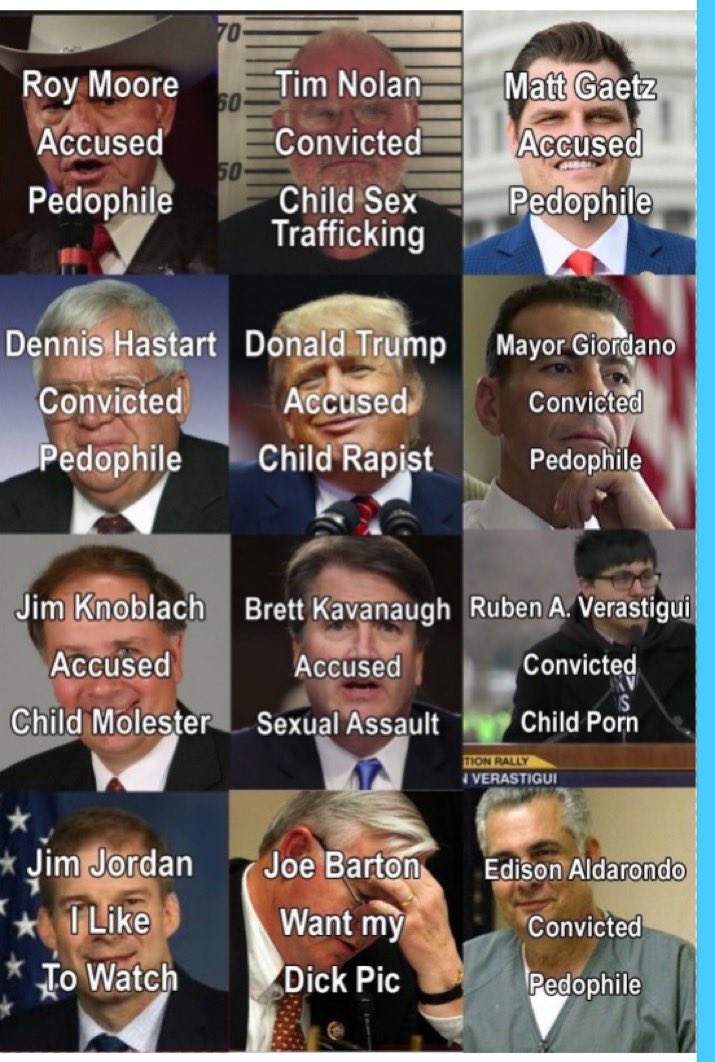 nicoleshodges's tweet photo. @kylegriffin1 Boy Scout troop leaders, ministers, priests, other male church leaders and #Republicans. What does this list have in common you might ask? These are zero tolerance categories of people I’d NEVER leave my son alone with. https://t.co/a8OvZbqBUy