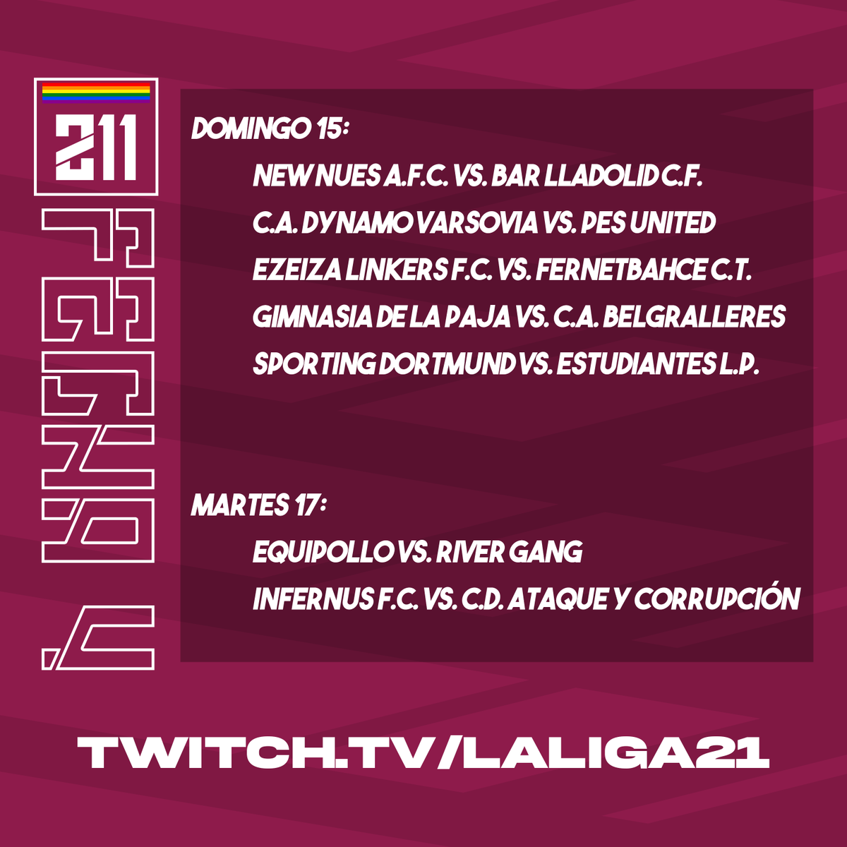 LaLiga21Of's tweet photo. ¿Angustia de viernes?
No te preocupes, falta poco para la #Fecha4 de #La211.
Recordá que todos los resultados, fixtures y estadísticas están en nuestro #ChallengePlace.
@WEUnitedOficial tendrá #FechaLibre.
📺https://t.co/PnmZevgi6q
📊https://t.co/gdusbEfKSq https://t.co/udnQKQXXCt