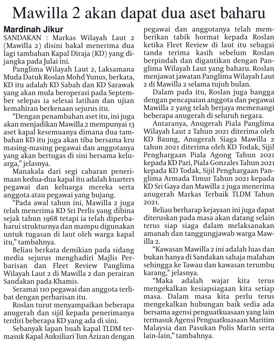 KD SRI SABAH DAN KD SRI SARAWAK AKAN MENYERTAI SKUADRON KAPAL RONDA