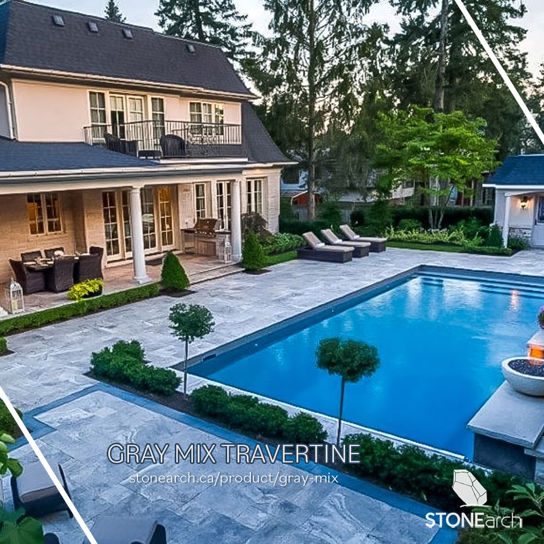 stonearchca's tweet photo. Gray Mix is #TravertineStone with warm &amp; neutral tones of cream, beige, gray &amp; blue color tones. It is the most friendly stone for bare feet beside its tiny holes that give it an anti-slip &amp; antique character.

#NaturalStone
#stonepavers
#landscaping https://t.co/aXz2VEiwFT