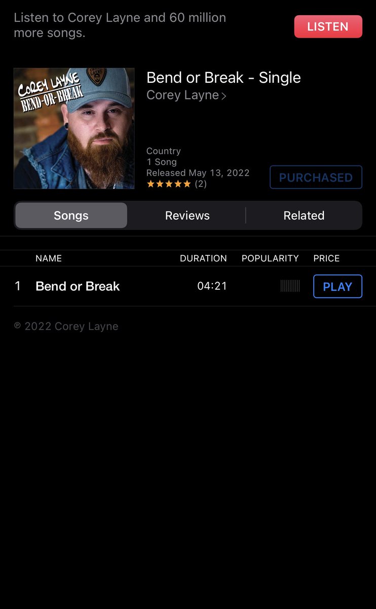 CoreyLayneMusi1's tweet photo. Go grab my new single on @iTunes Only $.99 cents! Go to the iTunes app and type in Corey Layne Bend or Break! You can also get it on Amazon Music & Spotify #bendorbreak #NewMusicFriday #Spotify #AmazonMusic #realmusic #countrymusic with a little #Bluegrass vibe. https://t.co/I7KjI0TXTV