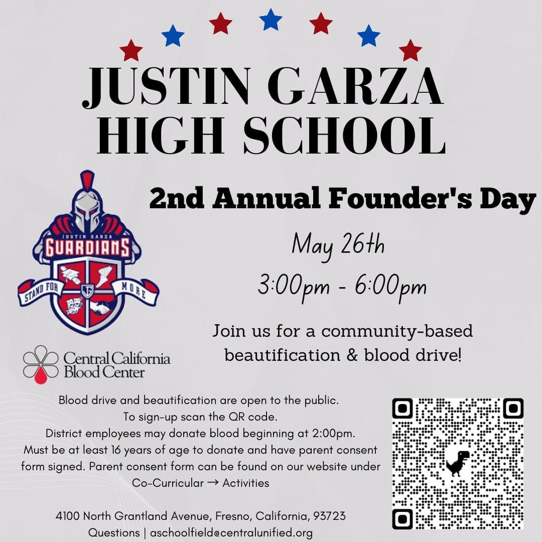 Central Unified Community,

Please join us for our 2nd Annual Founder's Day event! To sign-up, scan the QR code or click the link below. 

#WEareJG

docs.google.com/forms/d/e/1FAI…