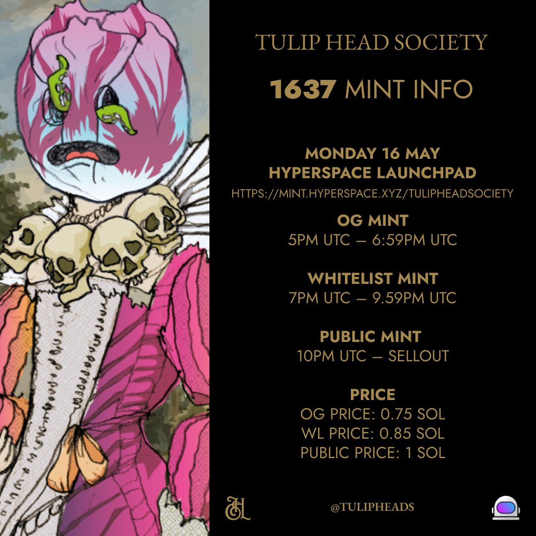 tulipheads's tweet photo. Are you ready? The 1637 is minting Monday on @hyperspacexyz launchpad. Your entrance to an exclusive social arts club is waiting... https://t.co/TeDthcQWp0