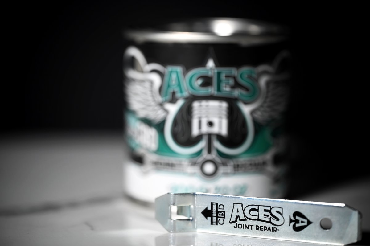 AcesJointRepair's tweet photo. Turn up your pain relief to eleven (percent!) with #acesjointrepair! Now with a custom Aces branded can opener!

WE FEEL YOUR PAIN!

📷 @andi.finefocus!

#cbd #hemp #menthol #feelbetter #achesandpains #healing #thepainkillers #topical #painrelief https://t.co/nBZjNteZ9m