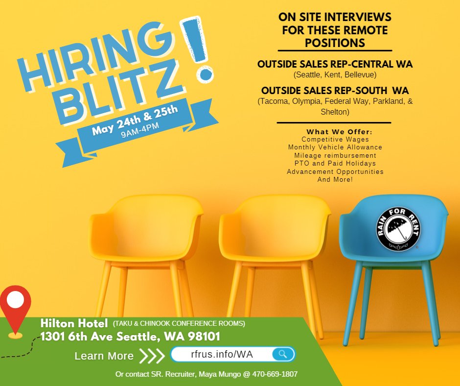 RainRent's tweet photo. We are having another Hiring Blitz, this time in Washington! Our Sales Reps get the opportunity to interact with our great customers to help them solve problems in a variety of industries! If you are a Sales Professional looking for your next career move check us out! https://t.co/Z0zYWeFw53
