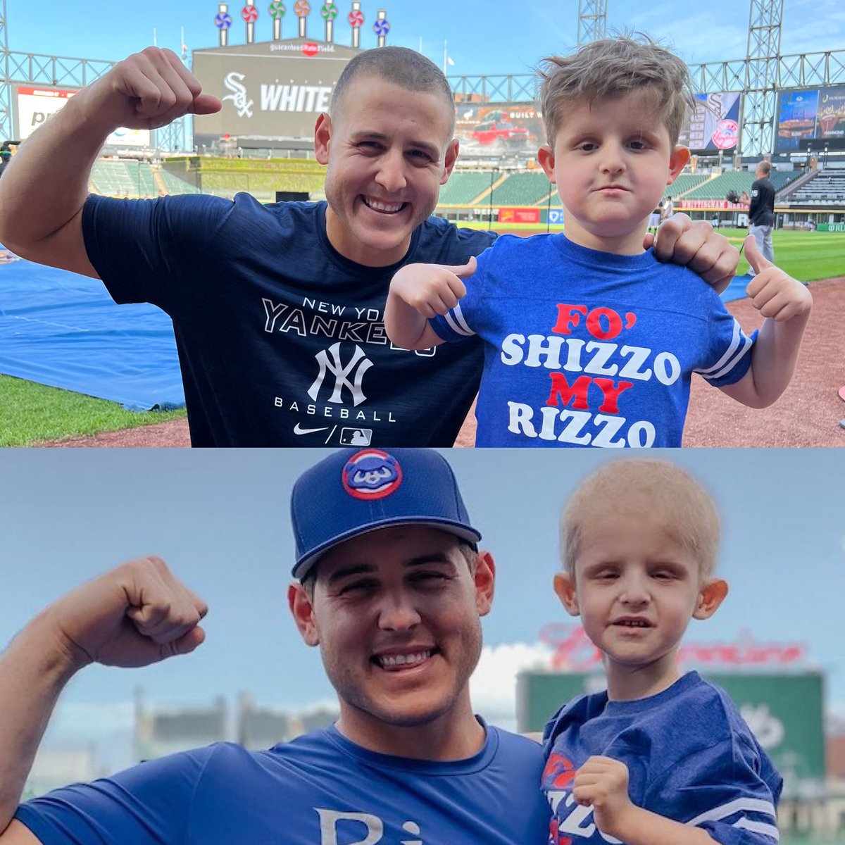 RizzoFoundation's tweet image. Congrats to Rory who will ring the bell in just 10 days. In celebration of this momentous occasion Rory joined us for @Yankees BP and got to recreate this 2019 photo with his hero @ARizzo44. Congratulations big guy we are so proud of you! You knocked cancer out of the park!