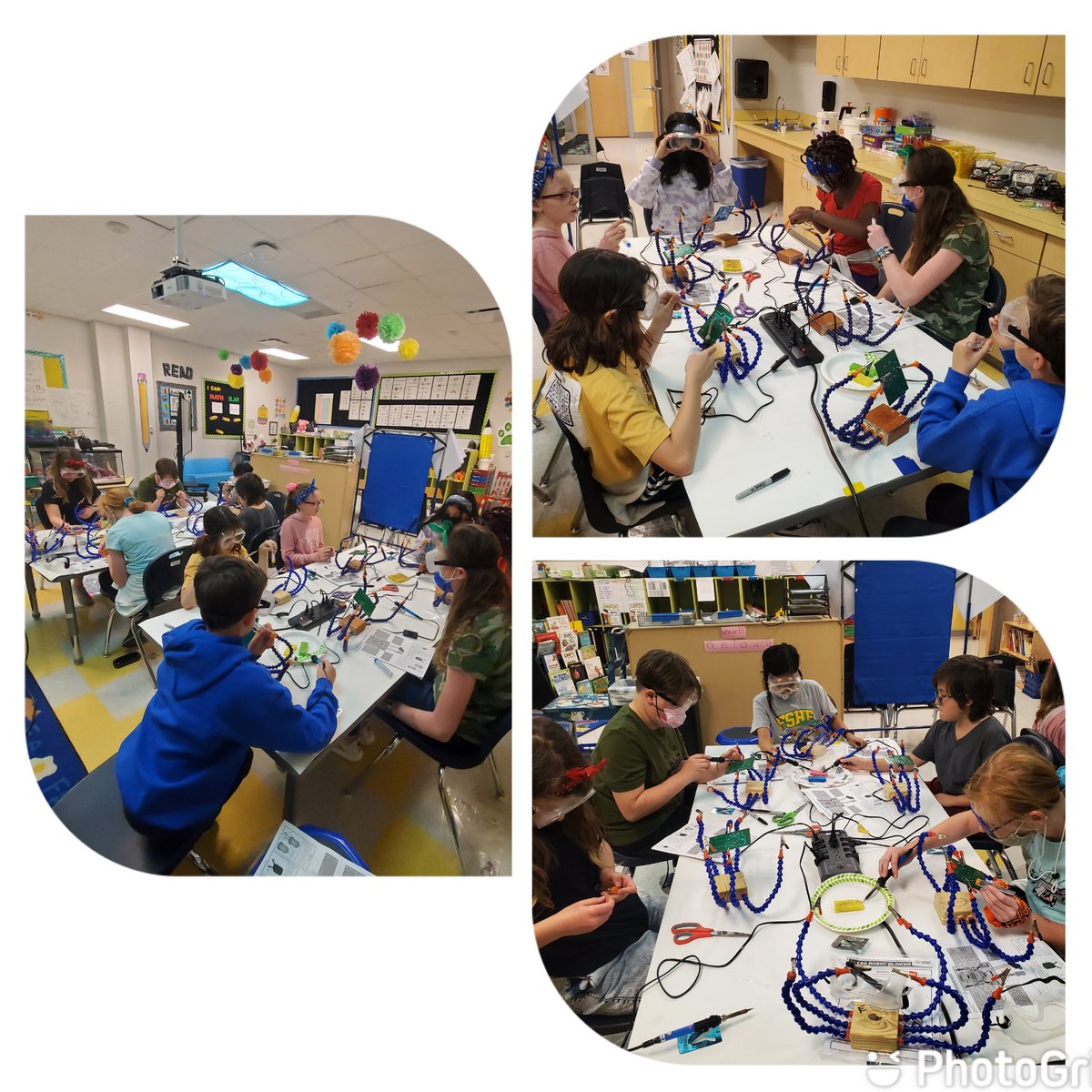 LauraAlbasini's tweet photo. 5th grade STEM Club learning how to solder electronical circuits. https://t.co/adxZxJCdxy