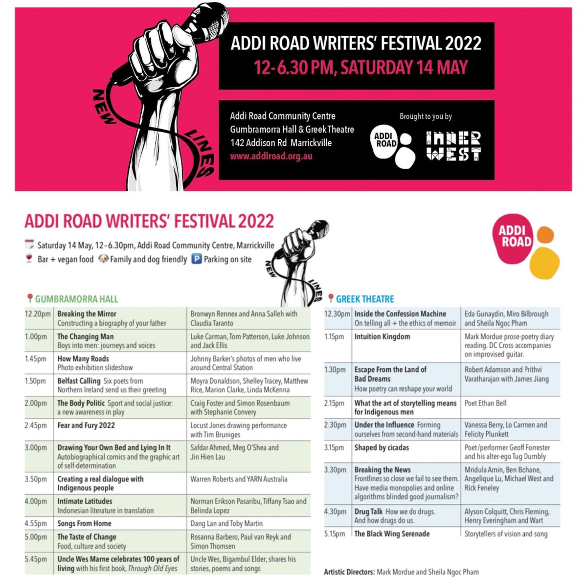 paulinelockie's tweet photo. ✍🏽TODAY: @addi_road Writers Festival. 30+ writers, poets, journalists and artists across 12 panels in two venues at #AddiRoad community centre in #Marrickville. $20 at door, free for students/unemployed. Supported by @IWCouncil. More: https://t.co/mhao46k8t6 #innerwest https://t.co/ohGxbeUaTR