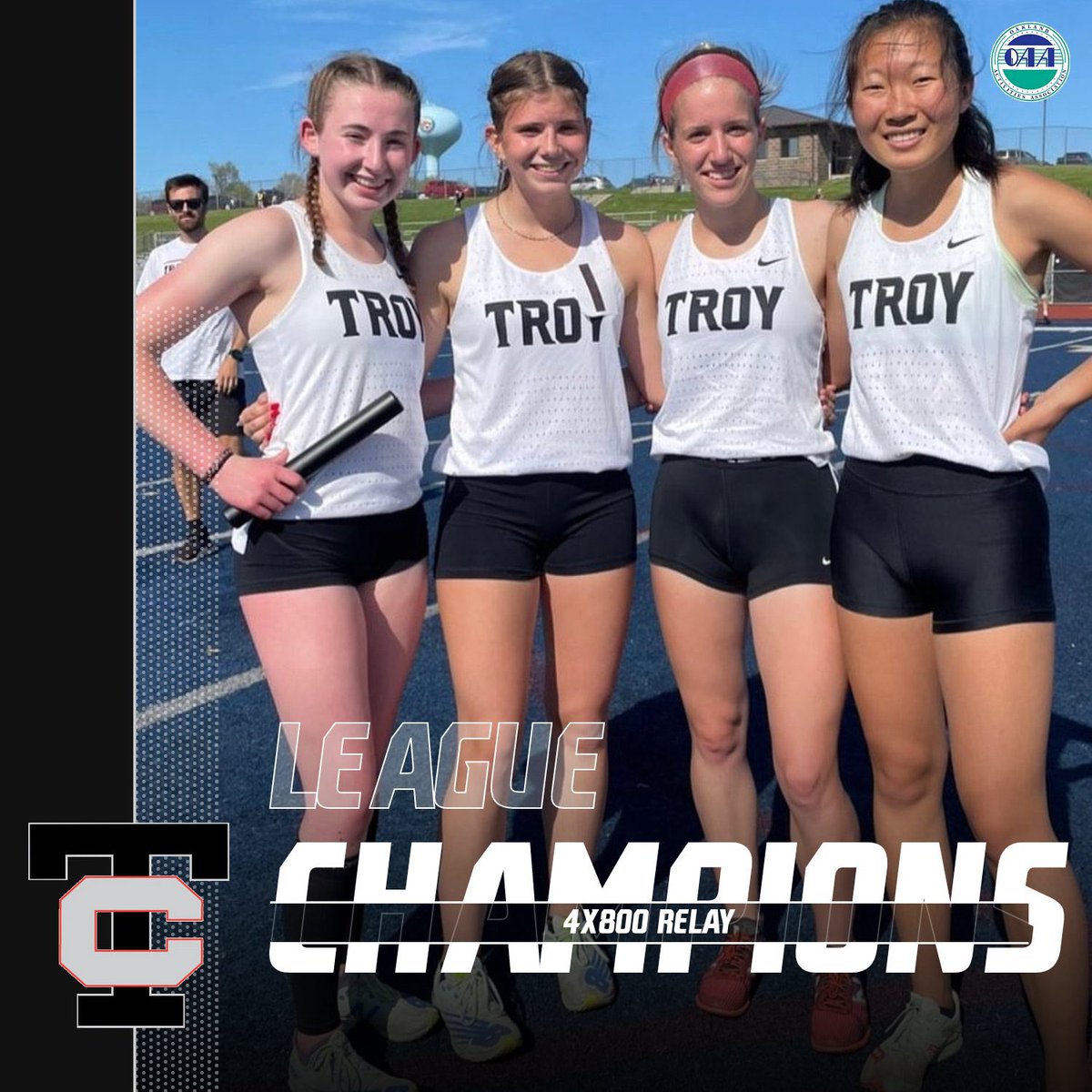 𝐋𝐞𝐚𝐠𝐮𝐞 𝐂𝐡𝐚𝐦𝐩𝐢𝐨𝐧𝐬 🏃‍♀️💨

The team of <a href="/chargullion/">Charlotte</a> , Maisie Konwinski, Aileen Liu, and Elaina Rondeau ran a time of 10:05.2 in the 4x800 to be crowned league champs!

<a href="/troycoltstrack/">Mr. Messina</a> <a href="/OAAathletics/">OAA Athletics</a>