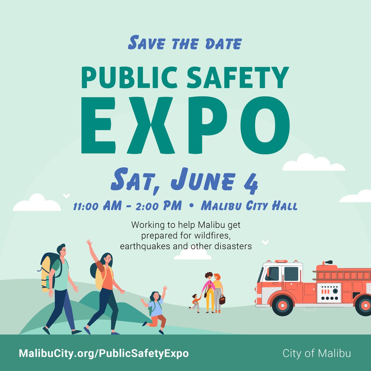 RT #Malibu is working to help the community prepare for wildfires, earthquakes &amp; disasters w/the Public Safety Expo Sat, June 4, 11AM, City Hall. See earthquake simulator, preparedness gear, Fire &amp; Law teams. Info: MalibuCity.org/PublicSafetyEx… 
<a href="/LACOFD/">LACoFD</a> <a href="/LHSLASD/">Malibu/Lost Hills Station</a> <a href="/CERTMalibu/">CERT Malibu</a> <a href="/MalibuVOP/">Malibu VOP</a>