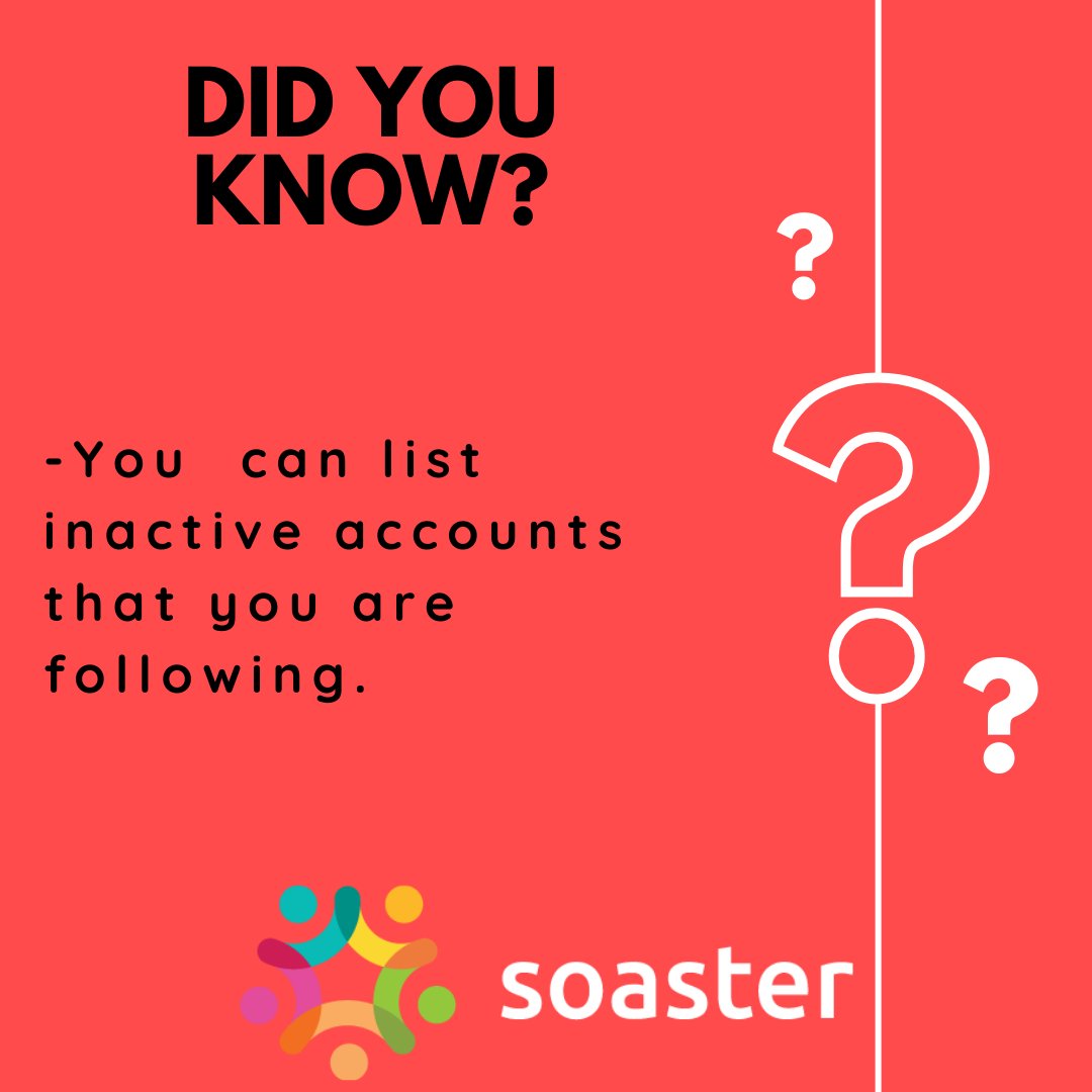 soastermarketng's tweet photo. Remove inactive accounts from your followings with Soaster.

https://t.co/UHr00ioGFX

#digitalmarketing #soaster #digitalmarketingagency #twittermarketing #twittertools https://t.co/TLMHoHsX9b
