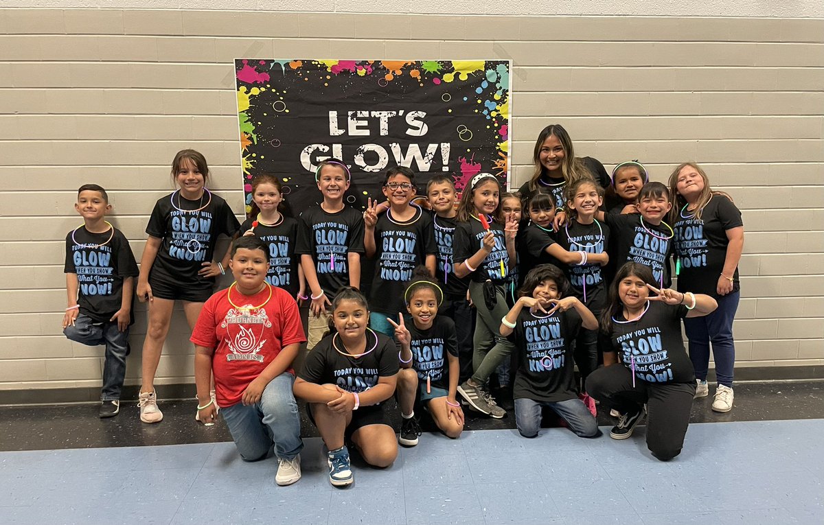 BurnetColts's tweet photo. Our “Glow Party” to celebrate our students’ efforts on STAAR was so much fun!! Our teachers and students have worked so hard and our entire school has shown so much growth this year!! “Today you will GLOW, when you show what you know”!! #RISEColtsRise #RISE2NewHeights #3rdGrade https://t.co/N26R9Fl4Ia