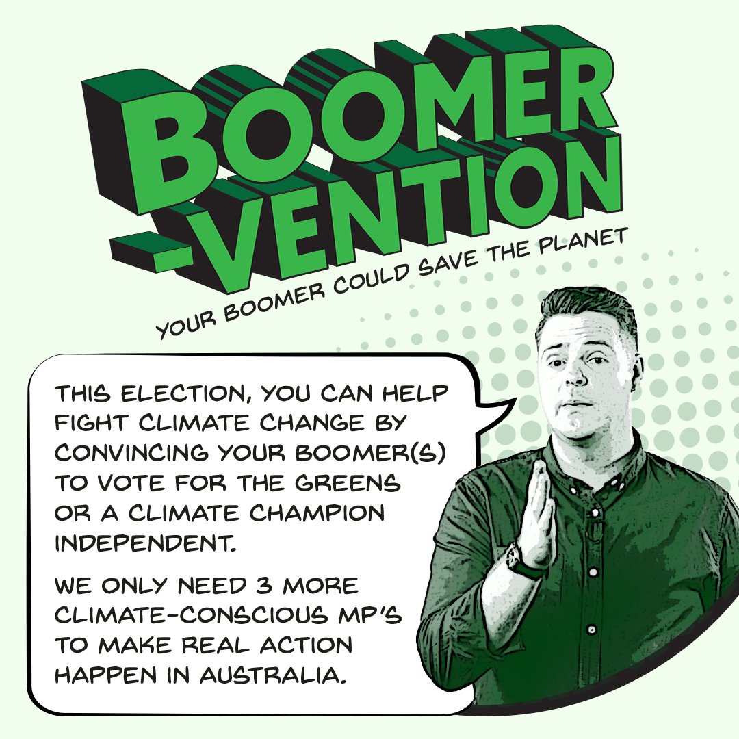 boomervention's tweet photo. Boomer in your life who won't put climate first this election? It's time for a #Boomervention...

#auspol #ClimateAction https://t.co/d3GZKA5vHV