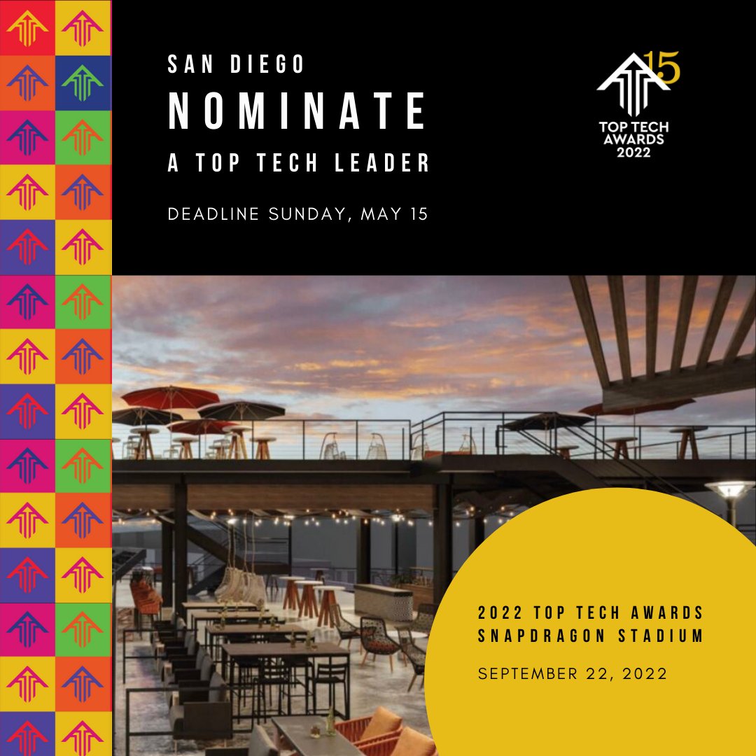 TopTechExecs's tweet photo. Top Tech Nominations close this Sunday, May 15! This is your last weekend to nominate a deserving Top Tech leader that goes above and beyond to improve business through innovation!
Nominate a top tech via the link below:
https://t.co/LSbYcRHtGL
#TTA2022 #toptech2022 #TTASD https://t.co/PEso2y1M3P