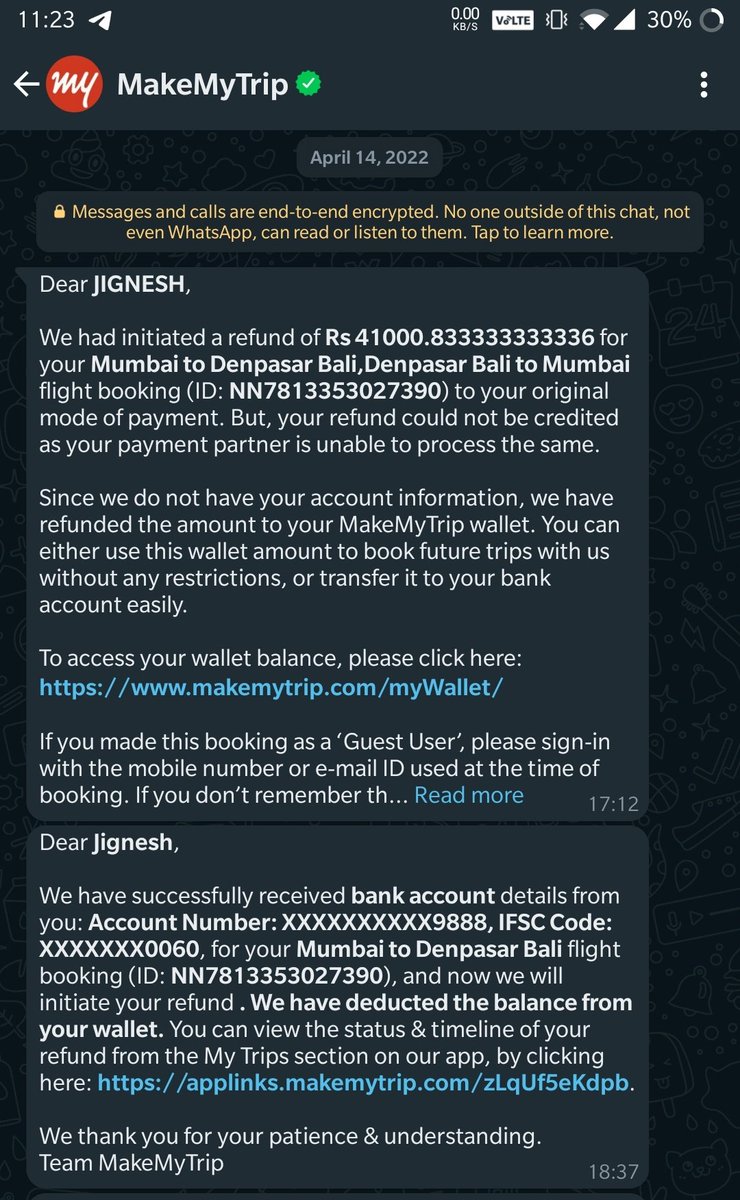 JiggsMUFC's tweet photo. Follwin up my 2yr old covid times refund claim frm @makemytrip @makemytripcare der twitter team says refund was initiated in 2021 bt #funnyfact is account details had only been entered in 2022. To add to it MMT team emails me acknowledging dey r workin on the refund. #doglapan https://t.co/6uDhxmpim6