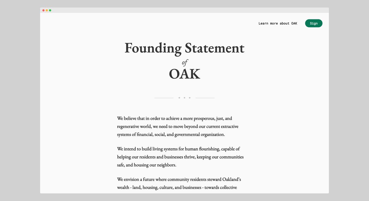 3 · For those who signed our OAK Founding Statement last night, look out for a special commemorative NFT next week designed by Oakland’s own <a href="/ArtBySHIDO504/">…</a> 🔥

Shout out to the team at <a href="/verses_xyz/">verses</a> for helping us set this up!

sign.oak.community