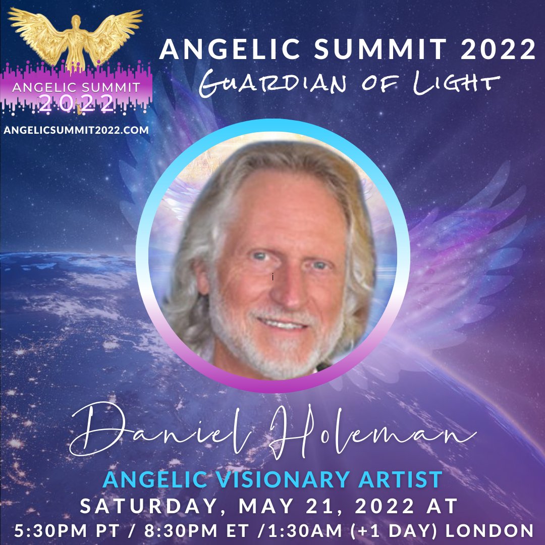 AngelicAcademy's tweet photo. Angelic Summit 2022 welcomes angelic artist Daniel Holeman to our speaker stage on SAT, May 21, 2022 at 5:30pm PT / 8:30pm ET. Grab all-access lounge passes at https://t.co/N40GdevSqc. Use code PEACEANGEL to save until 5/17, &amp; get bonuses valued at over $300! #angelicsummit2022 https://t.co/xavkzRuD7J