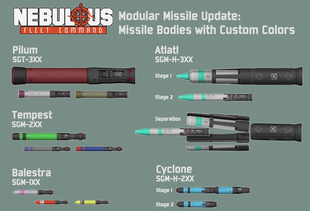 EridanusInd's tweet photo. Here is the full set of configurable missile bodies that will be found in our upcoming Modular Missiles update.

Buy on Steam: https://t.co/OvshyrhqWM

#screenshotsaturday #game #gamedev #indiedev #space #spaceship #missile #starship #scifi #scifisat https://t.co/57ybJAYd9H