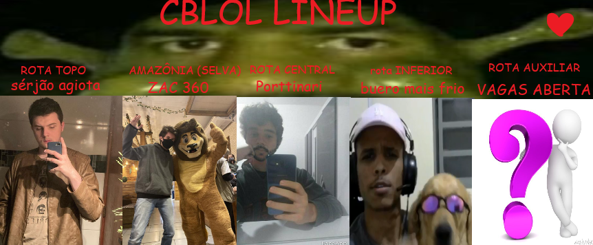 GOLEIROZAC's tweet photo. E SAIUUUUUUUUU GALERA A LINE DO CBLOL

🔝 = @serjao1_
🌲= @OZAC360 
🖕 = @Porttinari_ 
🥶 = @buerolol 
🚑 = ???

CADE A TORCIDA #GOZAC https://t.co/diP7Kbo63T