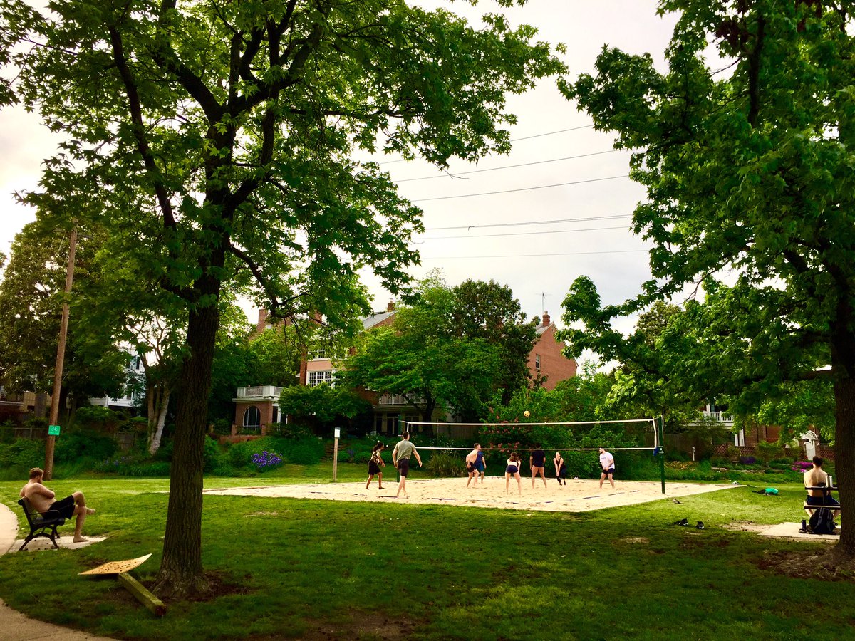HobanGirl's tweet photo. After a long week of clearing, hauling, digging & planting, I was an eager ambling Annie taking the long way home, biding time, enjoying the blue patches before storm clouds gather to regroup. #WilkesStreet #TheHeights view of #WilsonBridge & a volleyball game on #UnionStreet https://t.co/aYEbrxANfH