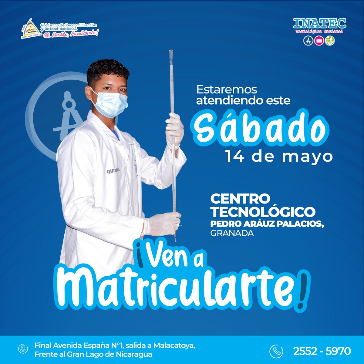 CTPedroAGranada's tweet photo. ¡Matriculate en una Carrera Técnica!🥳⌨️🖥️

📎Estaremos atendiendo el día de mañana 14 de mayo, en la Oficina de Registro y Certificación de 08:00 AM a 04:00 PM.

#SoyTecNicaragua 🇳🇮 https://t.co/m1MyVdgMf9