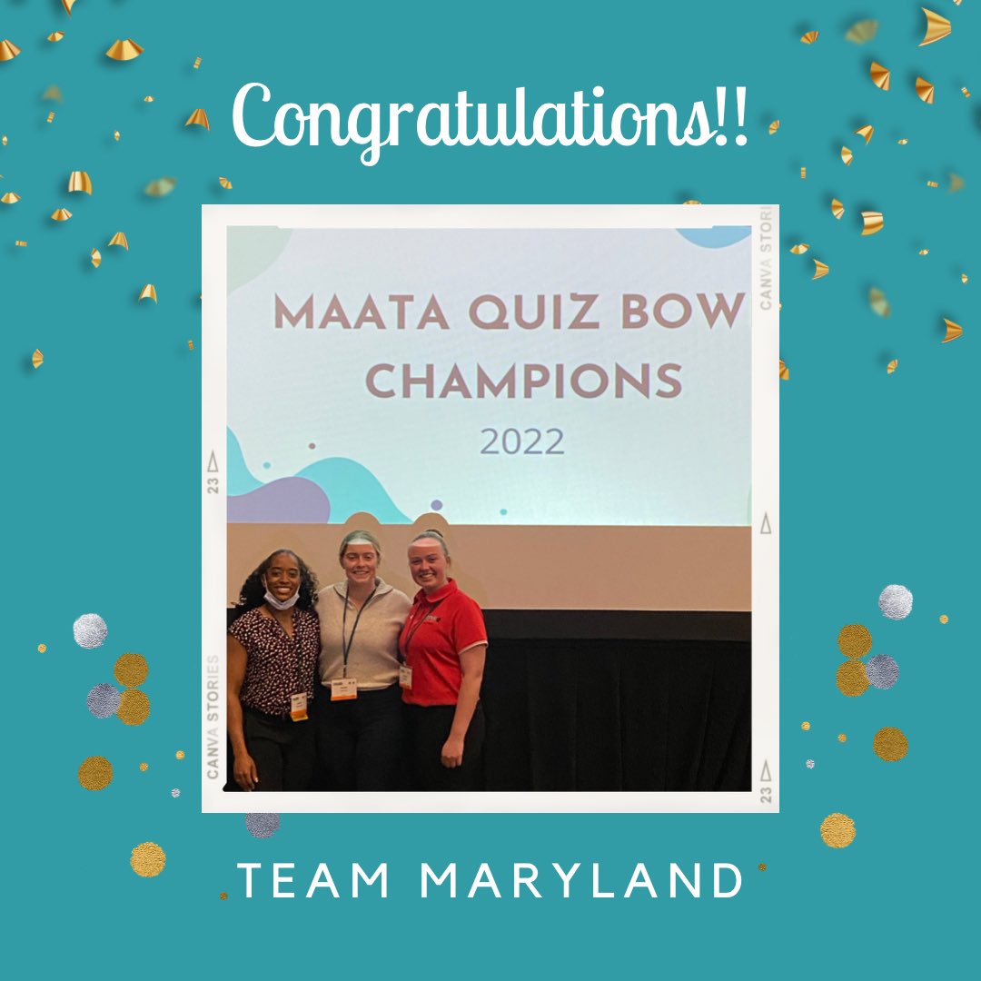 D3_MAATA's tweet photo. Congratulations to Team Maryland for their victory in the MAATA student senate quiz bowl!! #D3MAATA #MAATA2022 https://t.co/Zih29tJ7IL