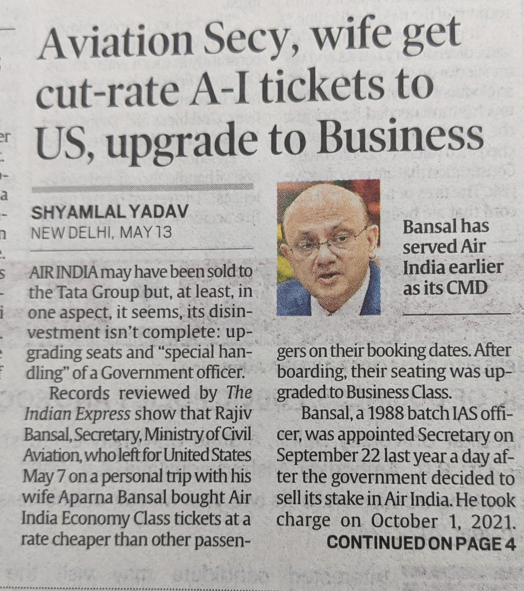NilendraKumar2's tweet photo. #Ethics,#MisuseofOffice,#FinancialAdvantage.No wonder #AirIndia was #bledtodeath.#SetanExample.Congrats @indianexpress.@PMOIndia. https://t.co/t4WJO7iD12
