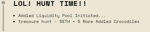 AddledOfficial's tweet photo. We celebrate this with initiating our Liquidity Pool for future, and have a community wide treasure hunt. The winners of this event will be rewarded with 5 ETH + 5 RARE ADDLED CROCODILES. https://t.co/Zo3Khw25A0