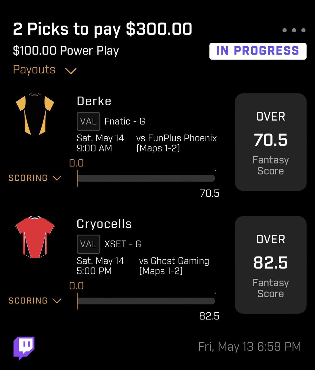 HydroParlay's tweet photo. Top 2 VAL for 5/14 slate ‼️‼️

#Prizepicks #Esports #VCT #GamblingTwitter #PlayerProps https://t.co/rPvn6emQHo