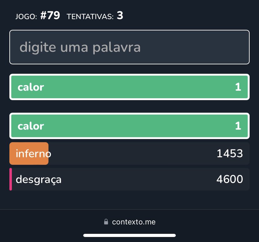 matheusps's tweet photo. E eu que fui jogar o Contexto agora há pouco, na força do ódio pelo que tava sentindo no momento devido ao clima pessoense, e acertei a palavra na 3a tentativa. 🤡 https://t.co/pZa8tBg3Vs