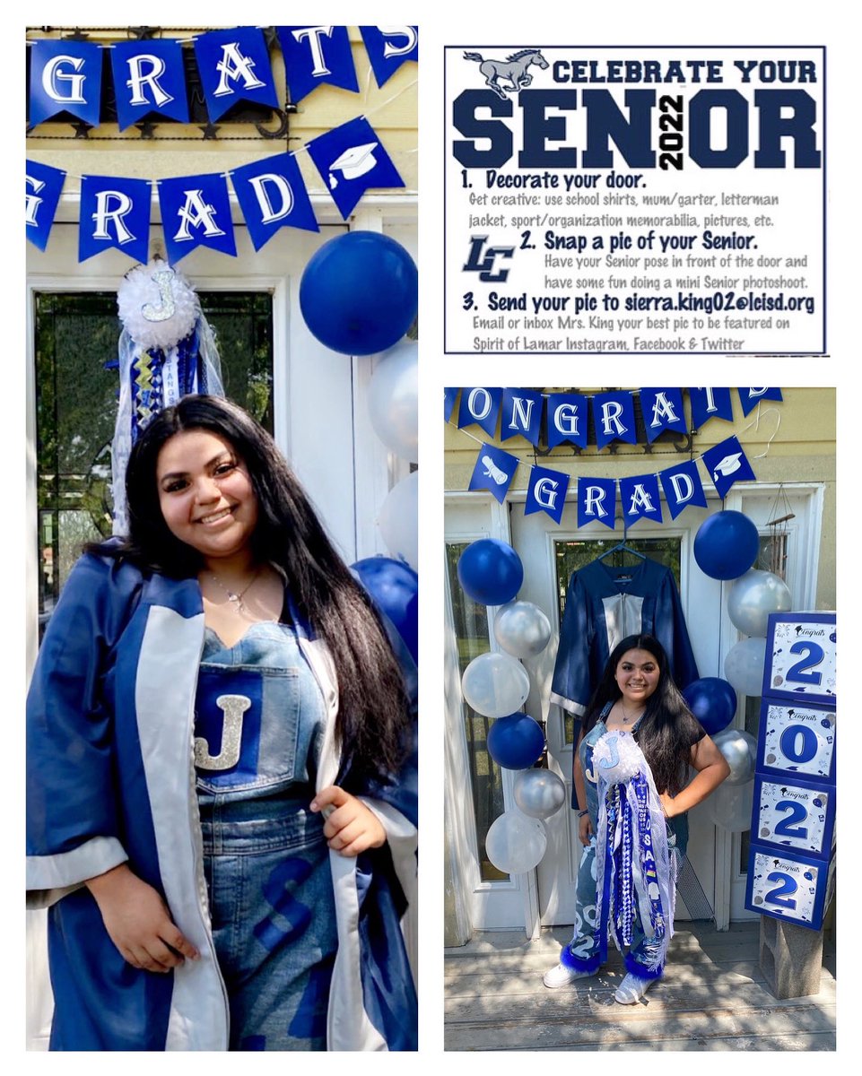 Time to celebrate our seniors! Our first senior door is Julianna Martinez! #ClassOf2022 #Seniors #BlueStampede 💙⭐️🐴🎓🚪👩🏽‍🎓